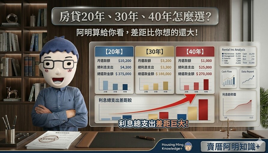 房貸20年、30年、40年怎麼選？阿明算給你看，差距比你想的還大！