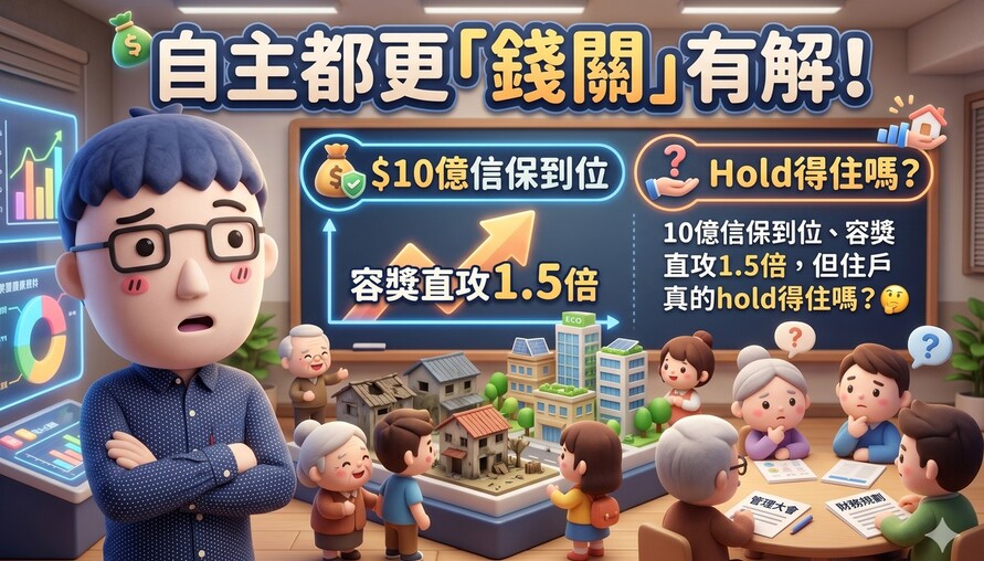自主都更「錢關」有解！10億信保到位、容獎直攻1.5倍，但住戶真的hold得住嗎？