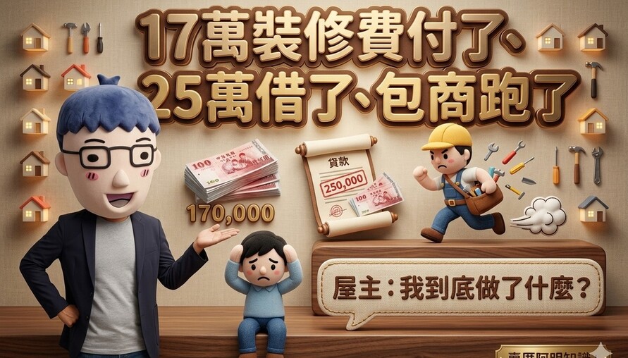 17萬裝修費付了、25萬借了、包商跑了 屋主：我到底做了什麼？