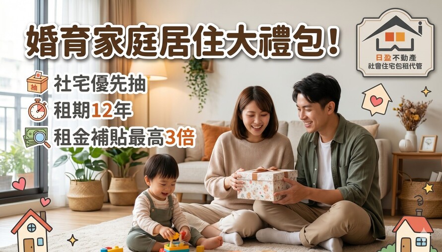 婚育家庭居住大禮包！社宅優先抽＋租期12年＋租金補貼最高3倍