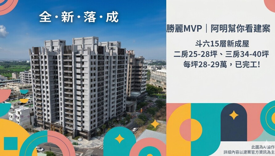 勝麗MVP｜阿明幫你看建案 斗六15層新成屋，二房25-28坪、三房34-40坪，每坪28-29萬，已完工！