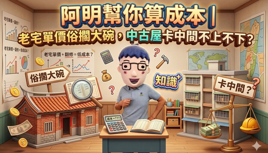 阿明幫你算成本｜老宅單價俗擱大碗，中古屋卡中間不上不下？
