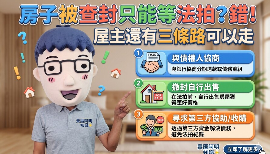 房子被查封只能等法拍？錯！查封到拍定前的黃金空檔，屋主還有三條路可以走