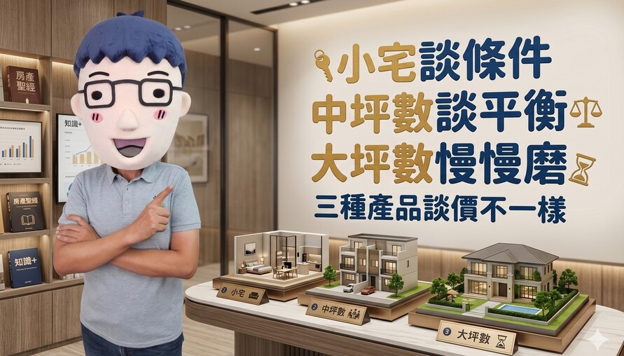 小宅談條件、中坪數談平衡、大坪數慢慢磨，三種產品殺價方式不一樣