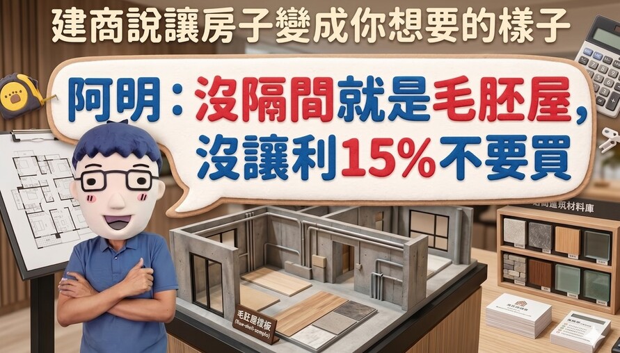 建商說讓房子變成你想要的樣子 阿明：沒隔間就是毛胚屋，沒讓利15%不要買