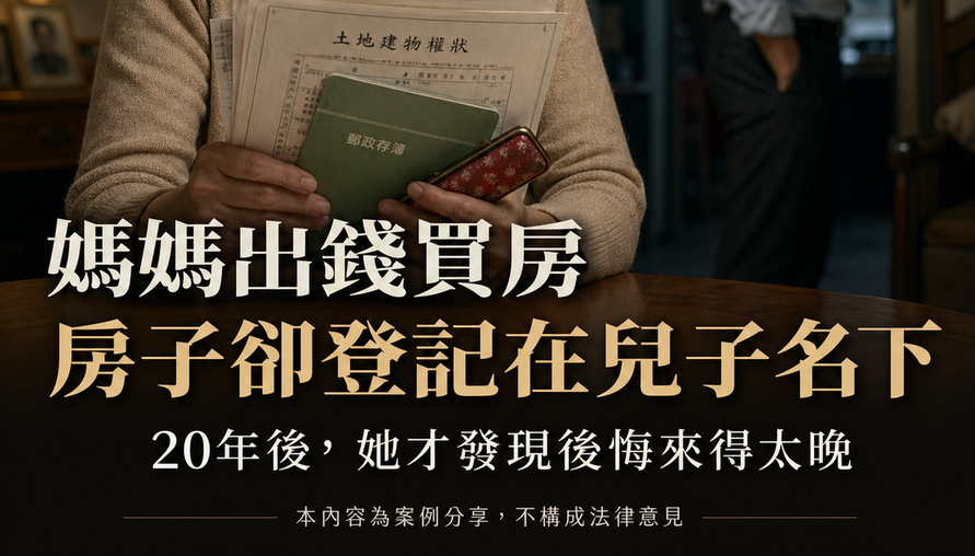 20年後，後悔了，媽媽出錢買房，房子登記在兒子名下……