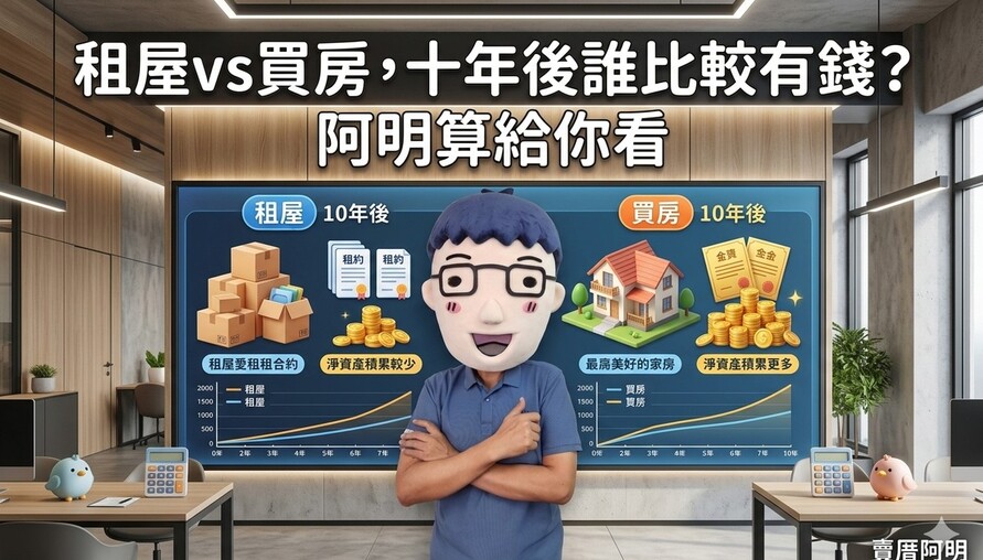 租屋vs買房，十年後誰比較有錢？阿明算給你看！