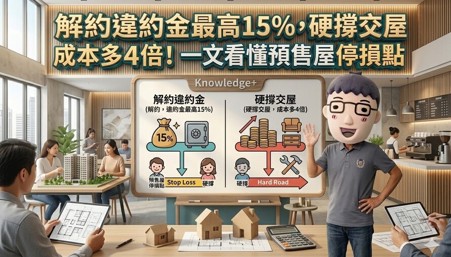 解約違約金最高15%，硬撐交屋成本多4倍！一張表看懂預售屋停損點