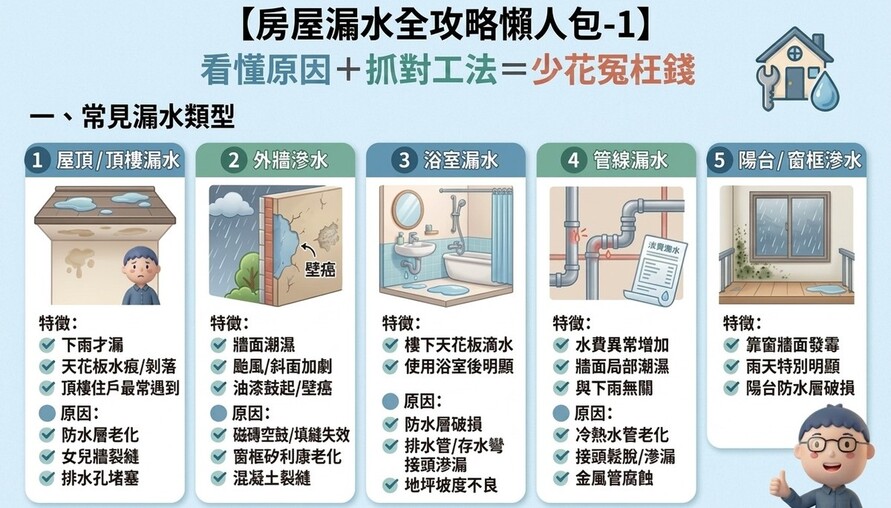 房屋漏水全攻略懶人包：看懂原因＋抓對工法＝少花冤枉錢
