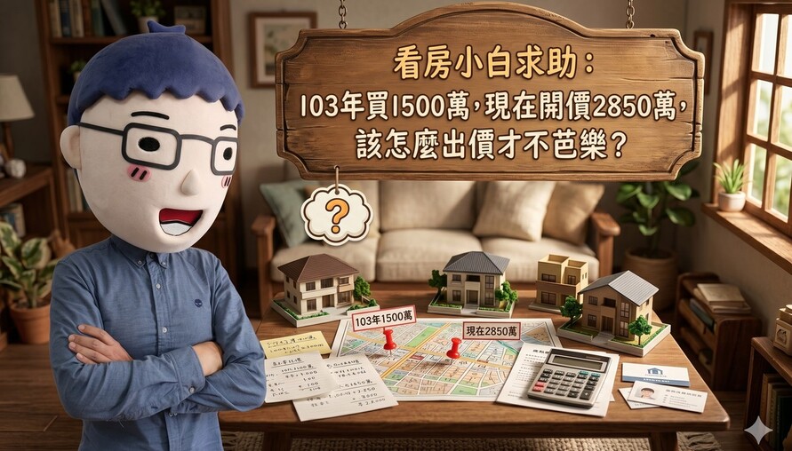 看房小白求助：103年買1500萬，現在開價2850萬，該怎麼出價才不芭樂？