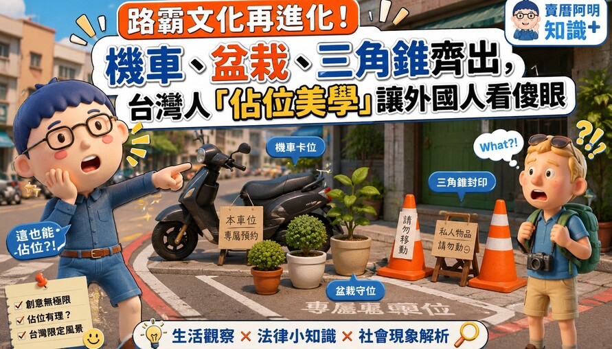 路霸文化再進化！機車、盆栽、三角錐齊出，台灣人「佔位美學」讓外國人看傻眼