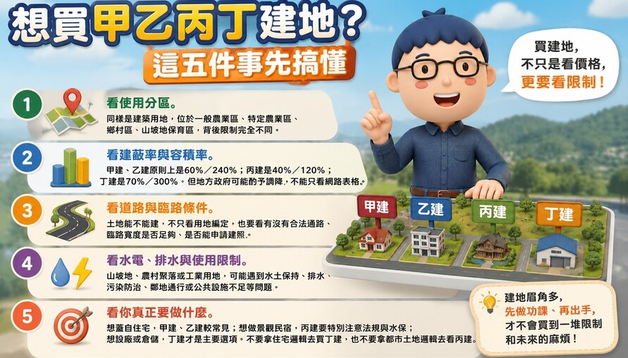 想買甲乙丙丁建地？這五件事先搞懂