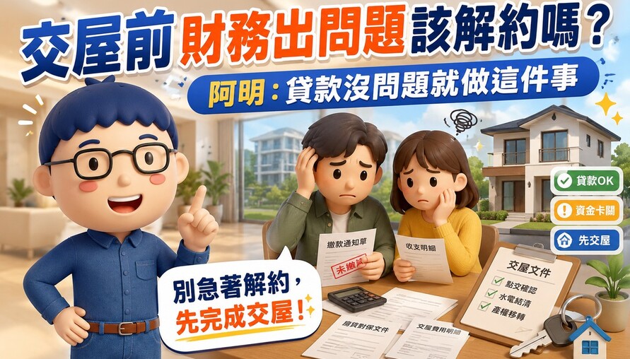 交屋前財務出問題該解約嗎？賣厝阿明：貸款沒問題就先交屋出租，用租金買時間
