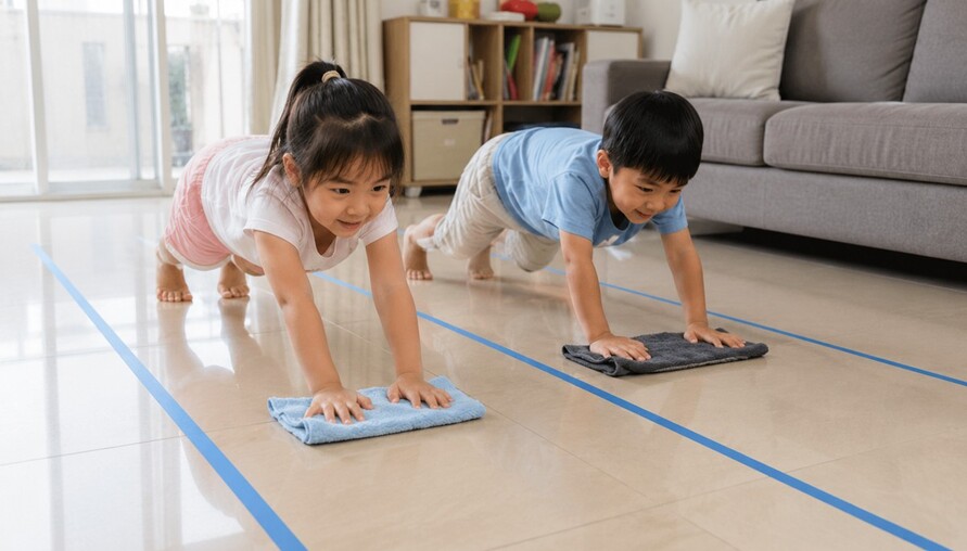 孩子靜不下來怎麼辦？用1條抹布幫孩子放電練核心