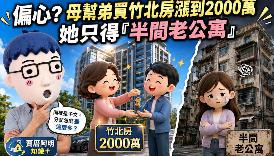 偏心？母幫弟買竹北房涨到2000萬 她只得「半間老公寓」要拿全部等10年