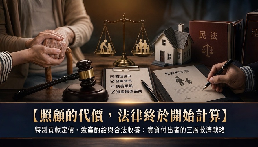 【照顧的代價，法律終於開始計算】特別貢獻定價、遺產酌給與合法收養：實質付出者的三層救濟戰略