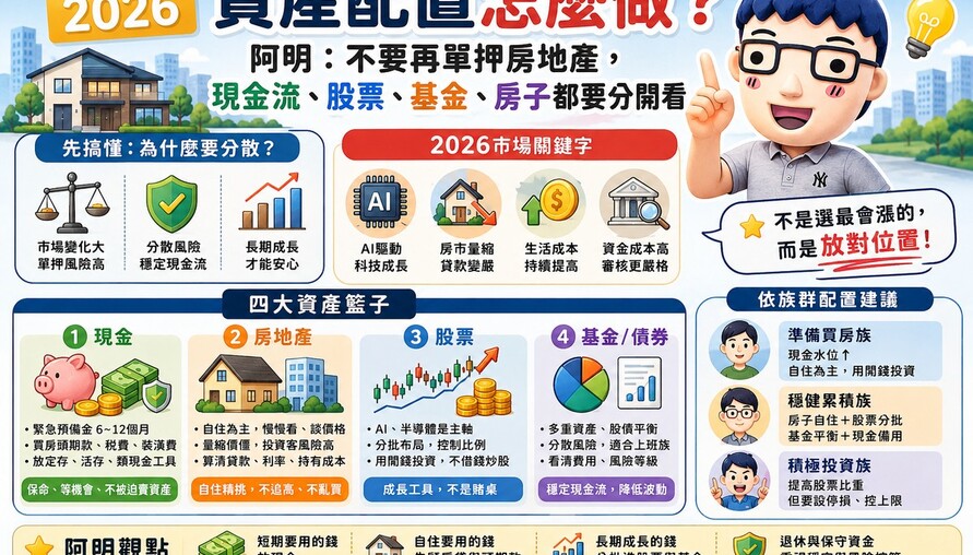 2026資產配置怎麼做？阿明：不要單押房地產，現金流、股票、基金、房子都要分開看