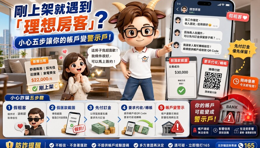 剛上架就遇到「理想房客」？小心五步讓你的帳戶變警示戶！
