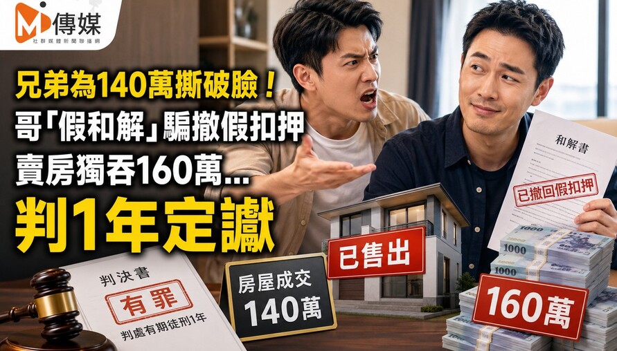 兄弟為140萬撕破臉！哥「假和解」騙撤假扣押 賣房獨吞160萬…判1年定讞