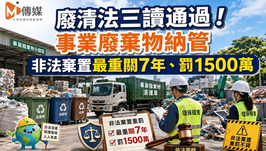 廢清法三讀通過！事業廢棄物納管 非法棄置最重關7年、罰1500萬