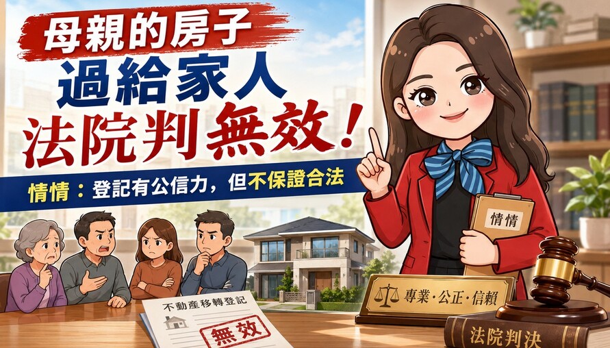 母親的房子過給三妹 法院判無效！代書：登記有公信力，但不保證交易合法