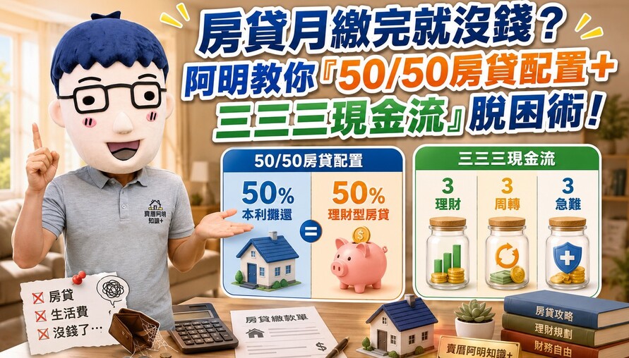 房貸月繳完就沒錢？阿明教你「50/50房貸配置＋三三三現金流」脫困術！