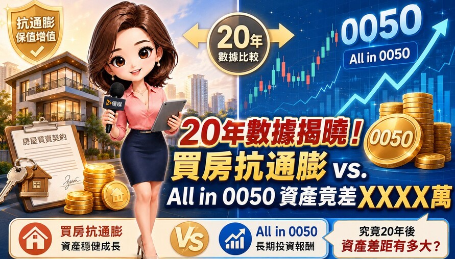 20年數據揭曉！買房抗通膨 vs. All in 0050 資產竟差XXXX萬