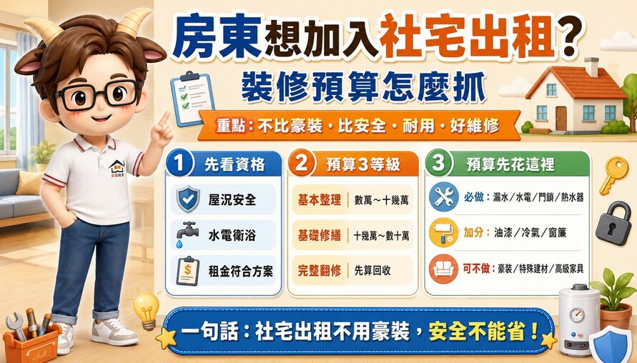 房東想加入社宅出租，裝修預算怎麼抓？小編：不用豪裝，但安全一定不能省