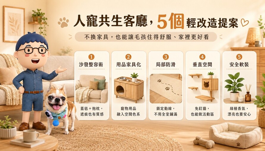 養寵物後，客廳一定要變亂嗎？5個人寵共生輕軟裝提案