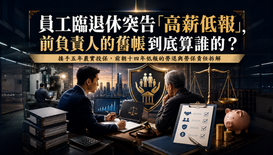【 員工臨退休突告高薪低報 】前負責人的舊帳到底算誰的？ 接手五年覈實投保，前朝十四年低報的勞退與勞保責任拆解
