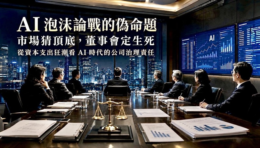 【 A I 泡沫論戰的偽命題市場猜頂底 】董事會定生死從資本支出狂潮看 AI 時代的公司治理責任：董事會不必預言市場頂部，但必須證明每一筆 AI 投資都有可被檢驗的回收假設與停止機制