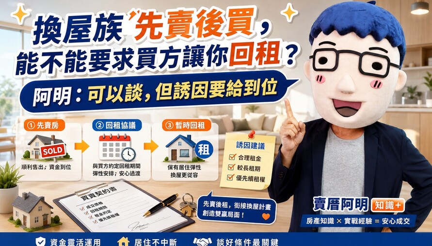 換屋族先賣後買，能不能要求買方讓你回租？阿明：可以談，但誘因要給到位