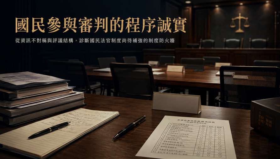 【 國民參與審判的程序誠實 】從資訊不對稱與評議結構，診斷國民法官制度尚待補強的制度防火牆