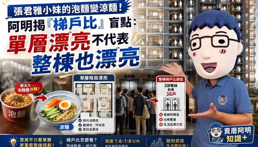 張君雅小妹的泡麵變涼麵！阿明揭「梯戶比」盲點：單層漂亮不代表整棟也漂亮