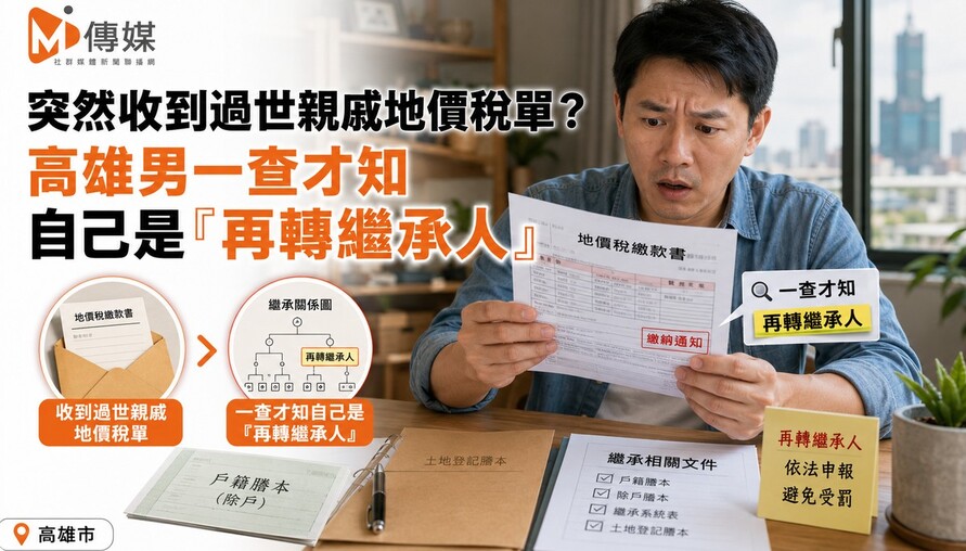 突然收到過世親戚地價稅單？高雄男一查才知自己是「再轉繼承人」