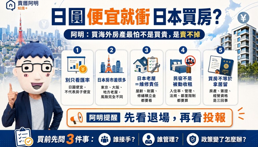 日圓便宜就衝日本買房？阿明：買海外房產最怕不是買貴，是賣不掉