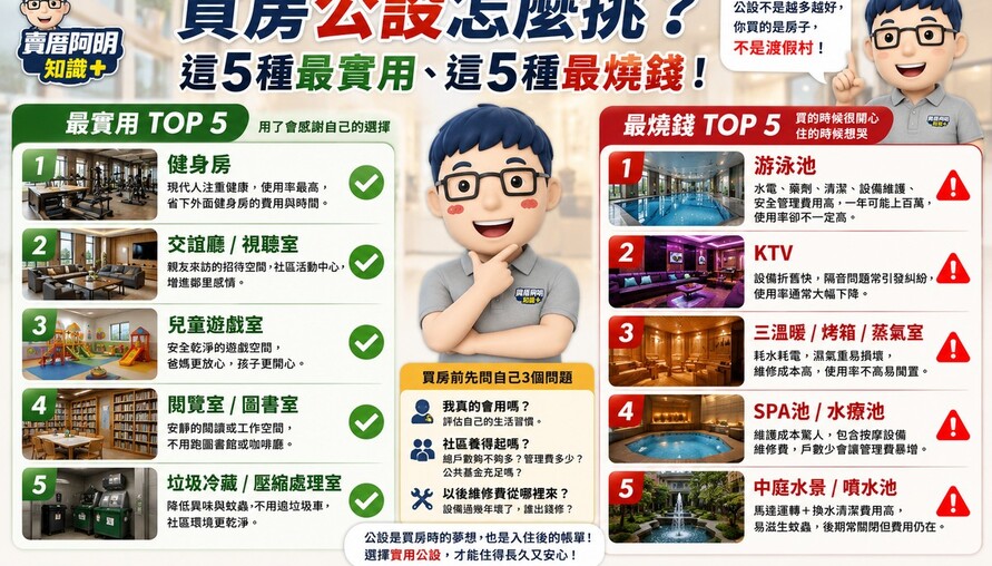 買房公設怎麼挑？阿明告訴你：這5種最實用、這5種最燒錢！