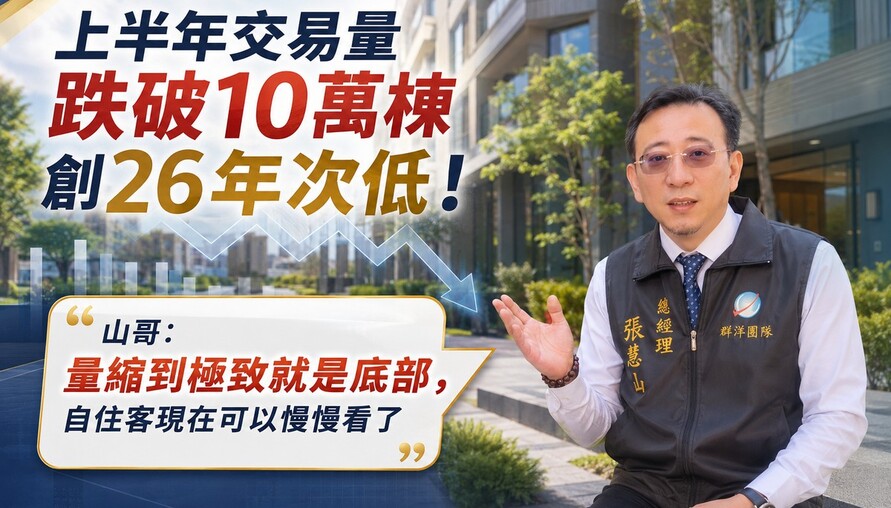 上半年交易量跌破10萬棟創26年次低！山哥：量縮到極致就是底部，自住客現在可以慢慢看了 