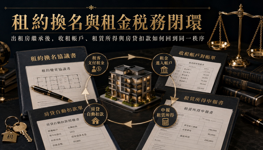 【 租約換名與租金稅務閉環 】出租房繼承後，收租帳戶、租賃所得與房貸扣款如何回到同一秩序