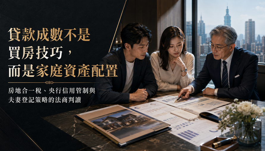 【 貸款成數不是買房技巧而是家庭資產配置 】房地合一稅、央行信用管制與夫妻登記策略的法商判讀