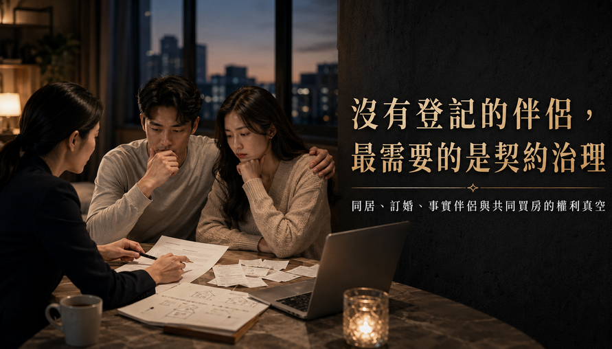 【 沒有登記的伴侶最需要的是契約治理 】同居、訂婚、事實伴侶與共同買房的權利真空