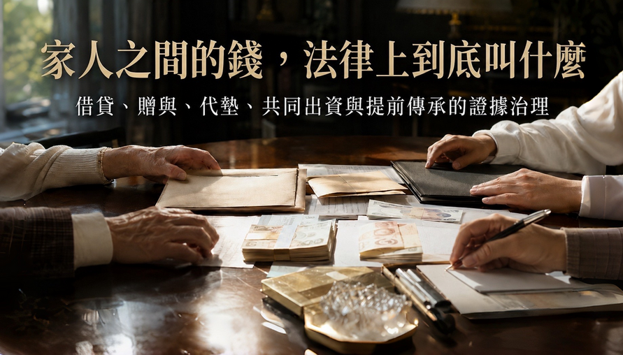 【 家人之間的錢法律上到底叫什麼 】借貸、贈與、代墊、共同出資與提前傳承的證據治理