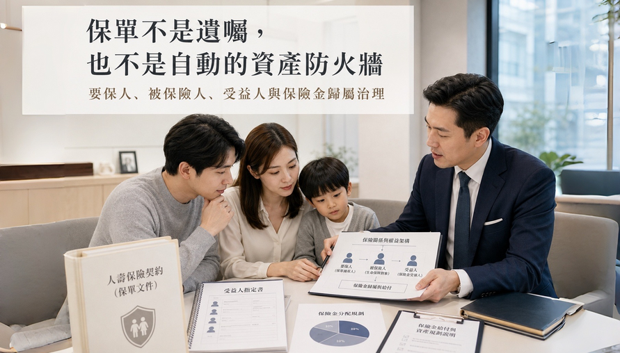 【 保單不是遺囑也不是自動的資產防火牆 】要保人、被保險人、受益人與保險金歸屬治理