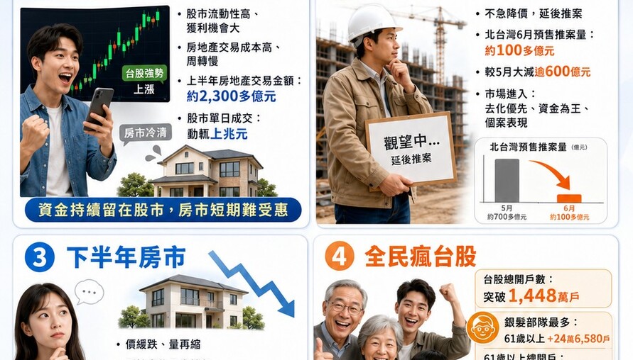 全民瘋台股，房市冷清清「股強房弱」時代，資金、推案、開戶數據一次看懂