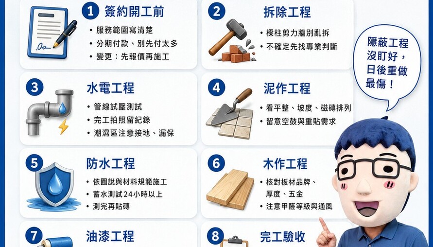 裝修監工懶人包｜從簽約到驗收，8階段一次看懂，別讓血汗錢變冤大頭！