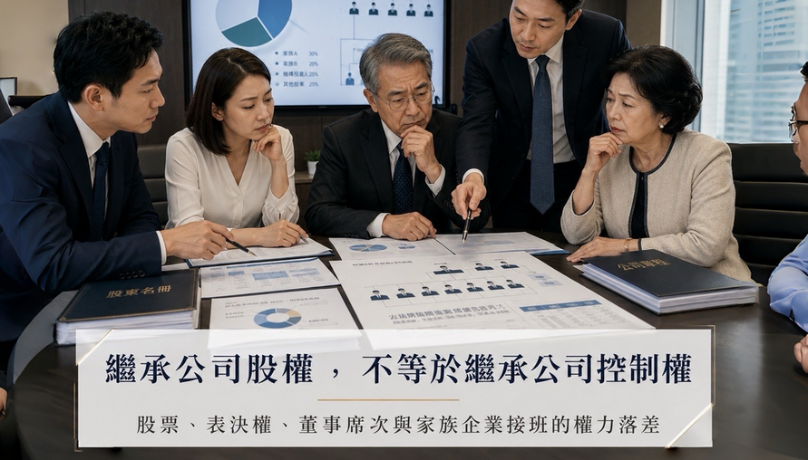 【 繼承公司股權，不等於繼承公司控制權 】股票、表決權、董事席次與家族企業接班的權力落差