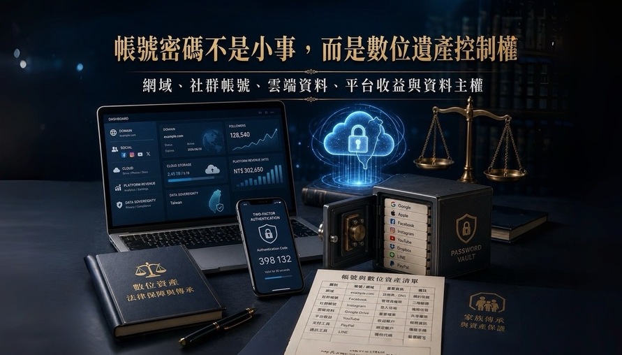 【 帳號密碼不是小事，而是數位遺產控制權 】帳號存取、平台契約、資料控制與死亡後數位治理