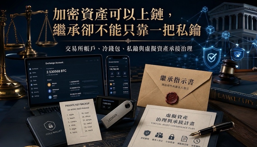 【 加密資產可以上鏈，繼承卻不能只靠一把私鑰 】私鑰控制、自託管錢包、交易所帳戶與死亡後資產承接治理