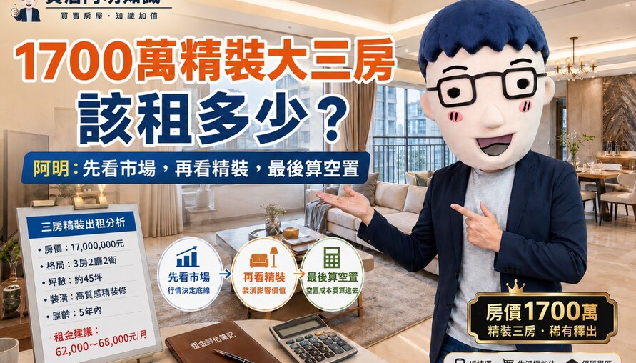1700萬精裝大三房該租多少？阿明：先看市場，再看精裝，最後算空置