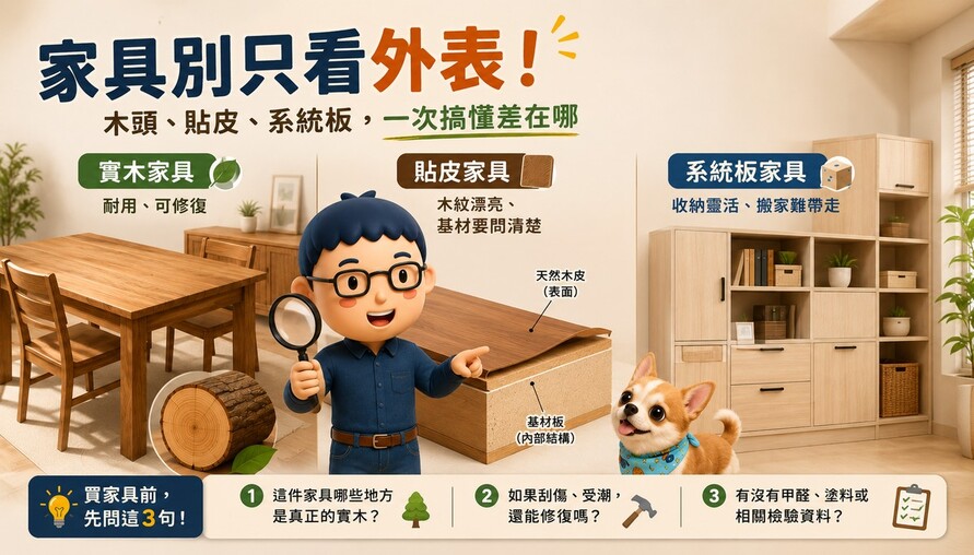 家具別只看外表！木頭、貼皮、系統板，一次搞懂差在哪